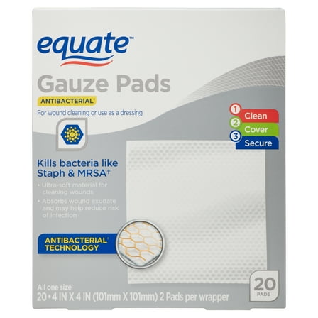 Equate Antibacterial Gauze Pads, 4 in x 4 in, 20 Count