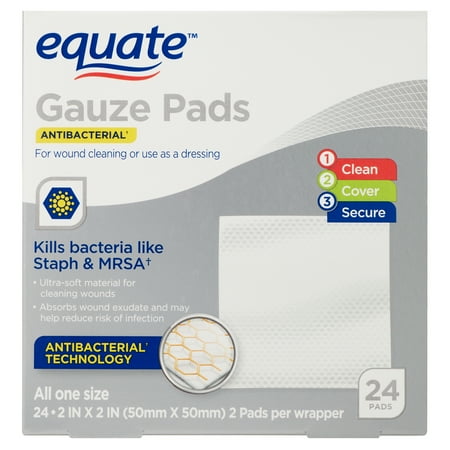 Equate Antibacterial Gauze Pads, 2 in x 2 in, 24 Count