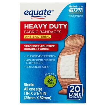 Equate Antibacterial Heavy Duty Fabric Bandages, Large, 20 Count