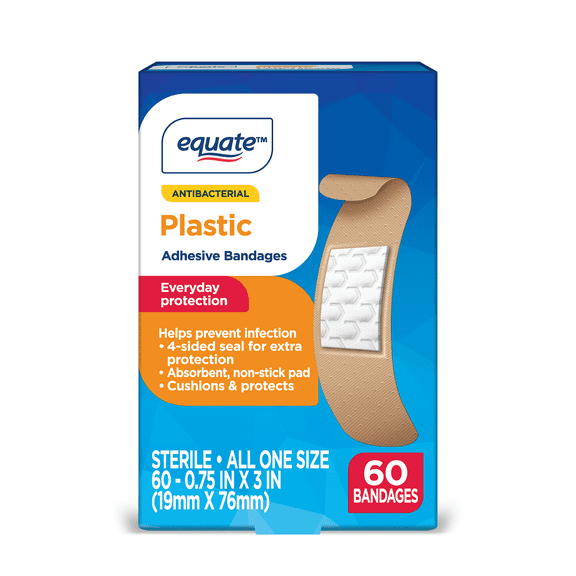 Equate Antibacterial Medium Plastic Bandages, 60 count