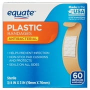Equate Antibacterial Medium Plastic Bandages, 60 count