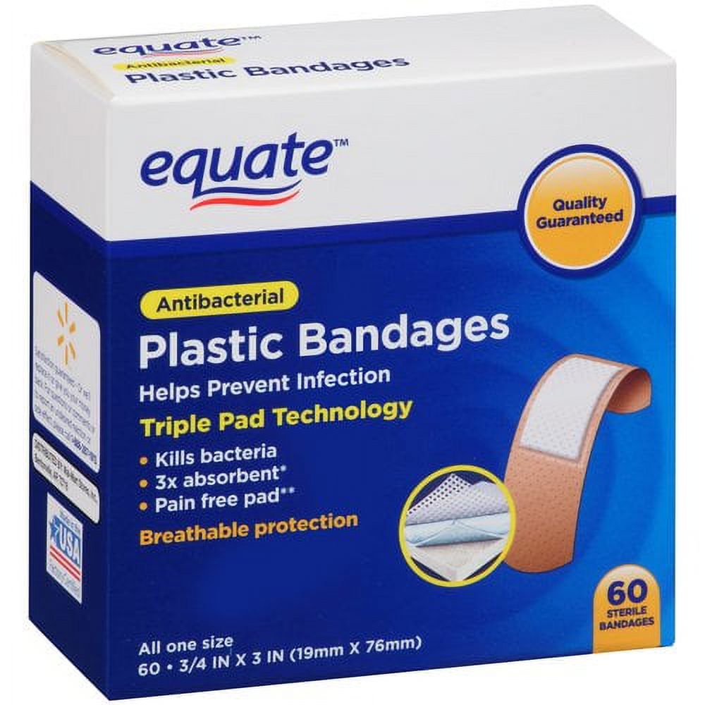 Equate Antibacterial Plastic Bandages, 60 Ct - image 1 of 6