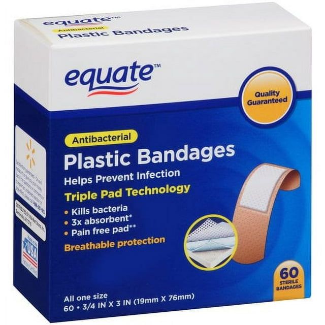 Equate Antibacterial Plastic Bandages, 60 Ct