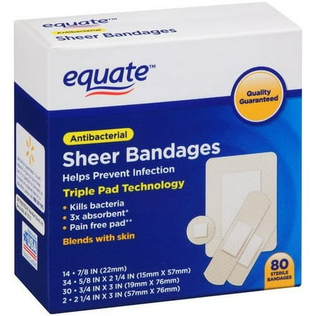 Equate Antibacterial Sheer Bandages, 80 Ct