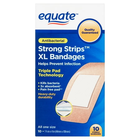 Equate Antibacterial Strong Strips Bandages, X-Large, 10 Count
