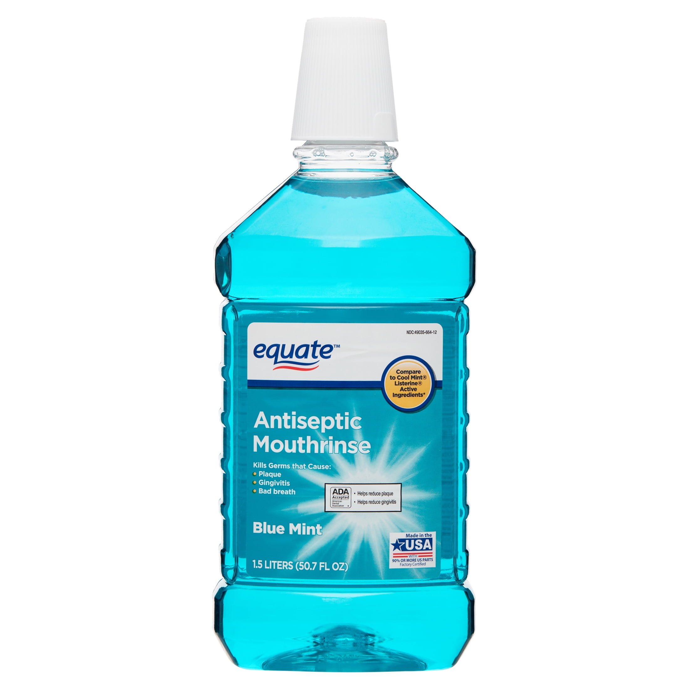 Equate Antiseptic Mouthrinse, Blue Mint, 50.7 fl oz