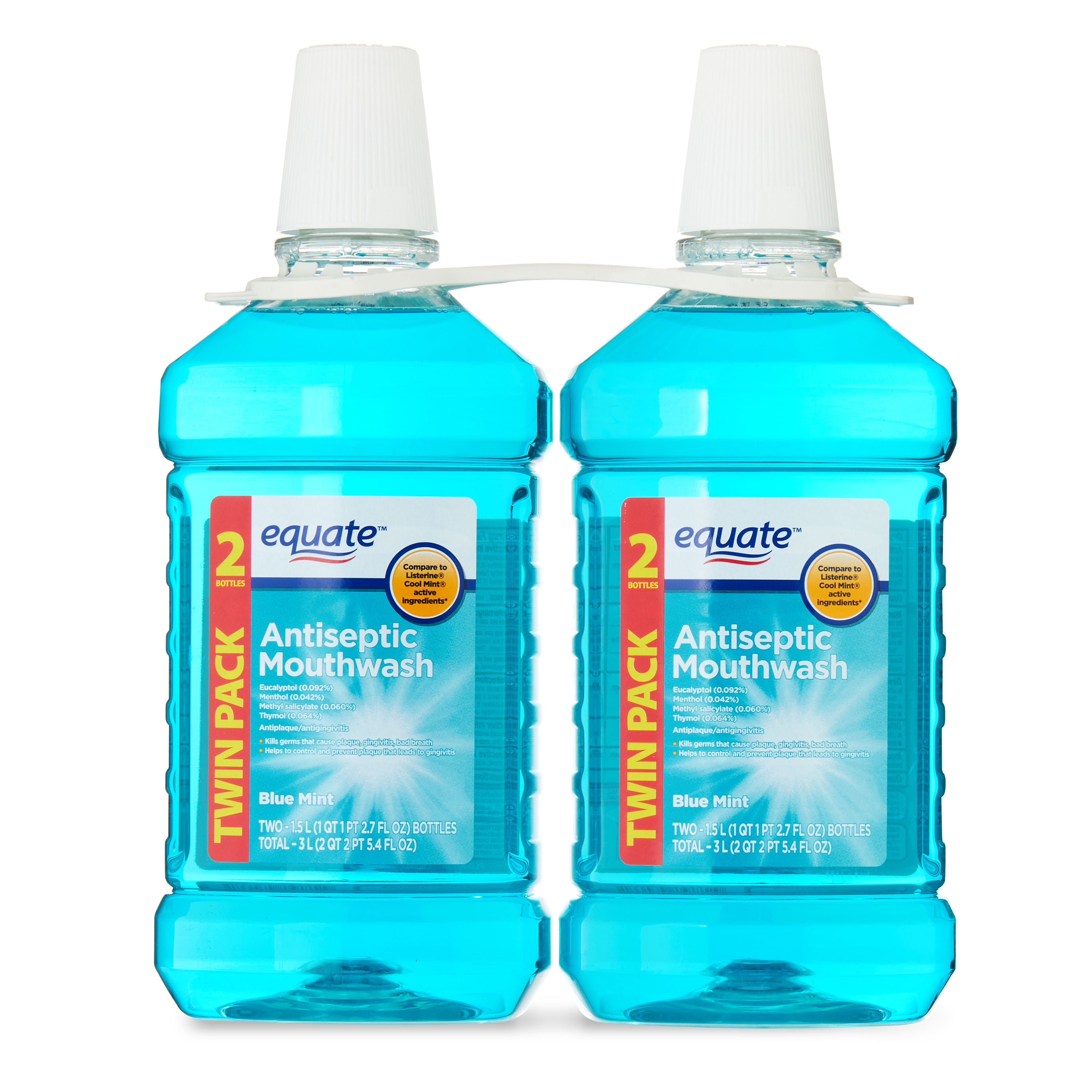 Equate Antiseptic Mouthrinse, Blue Mint, Twinpack, 2 Bottles, 2 x 1.5 Liters (50.7 fl oz)