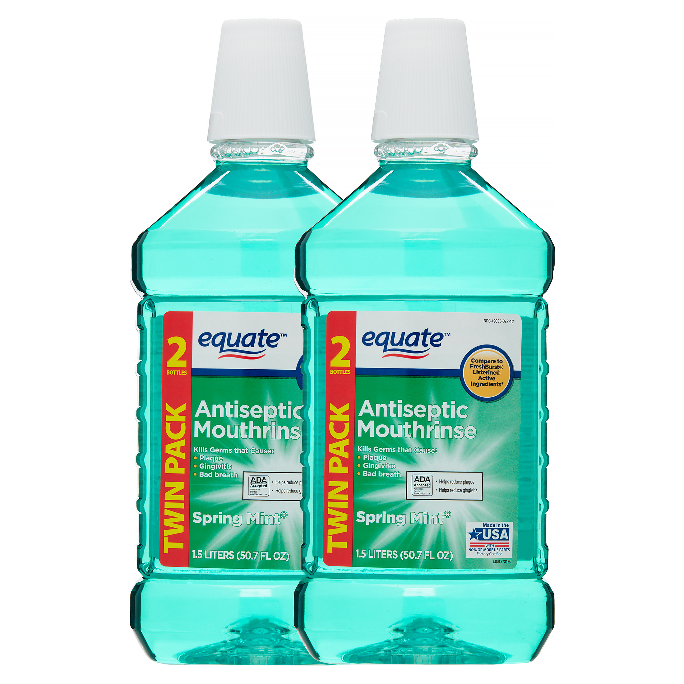 Equate Antiseptic Mouthrinse, Spring Mint, 101.4 fl oz, 2 Pack - image 1 of 9