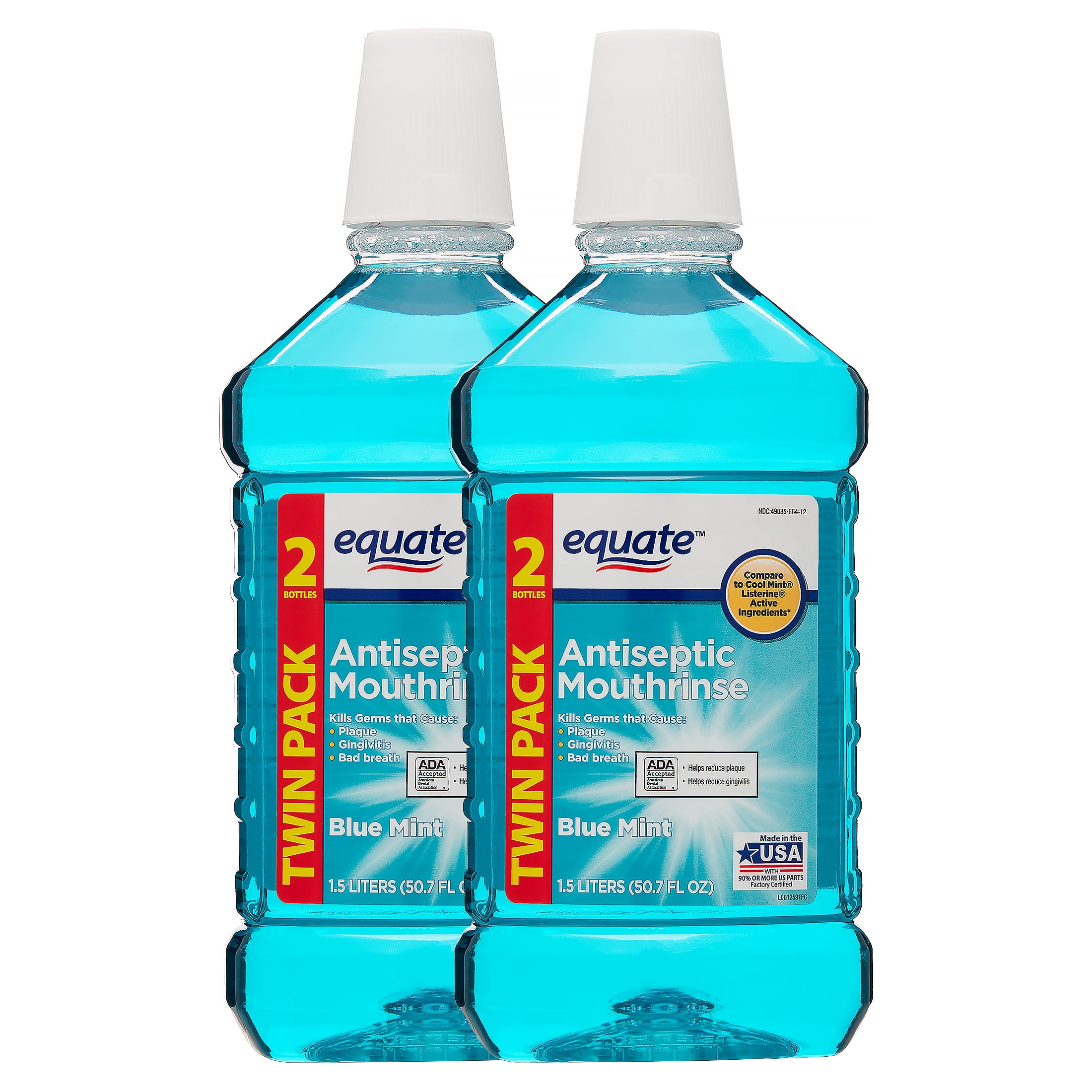 Equate Antiseptic Mouthwash, Blue Mint, 50.7 fl oz, 2 Pack
