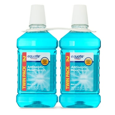 Equate Blue Mint Antiseptic Mouthwash for Bad Breath & Plaque Oral Care, 1.5 L (2 Count), Compare to Listerine® Cool Mint® Active Ingredients