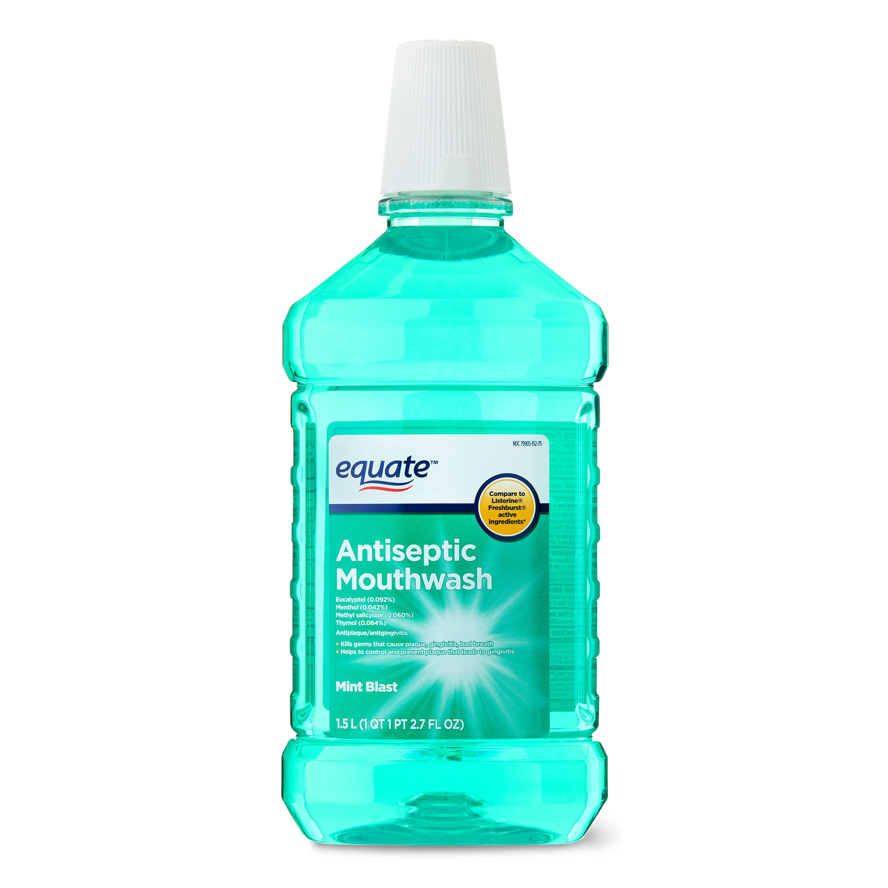 Equate Antiseptic Mouthwash, Mint Blast, 1.5 Liters, 50.7 fl oz