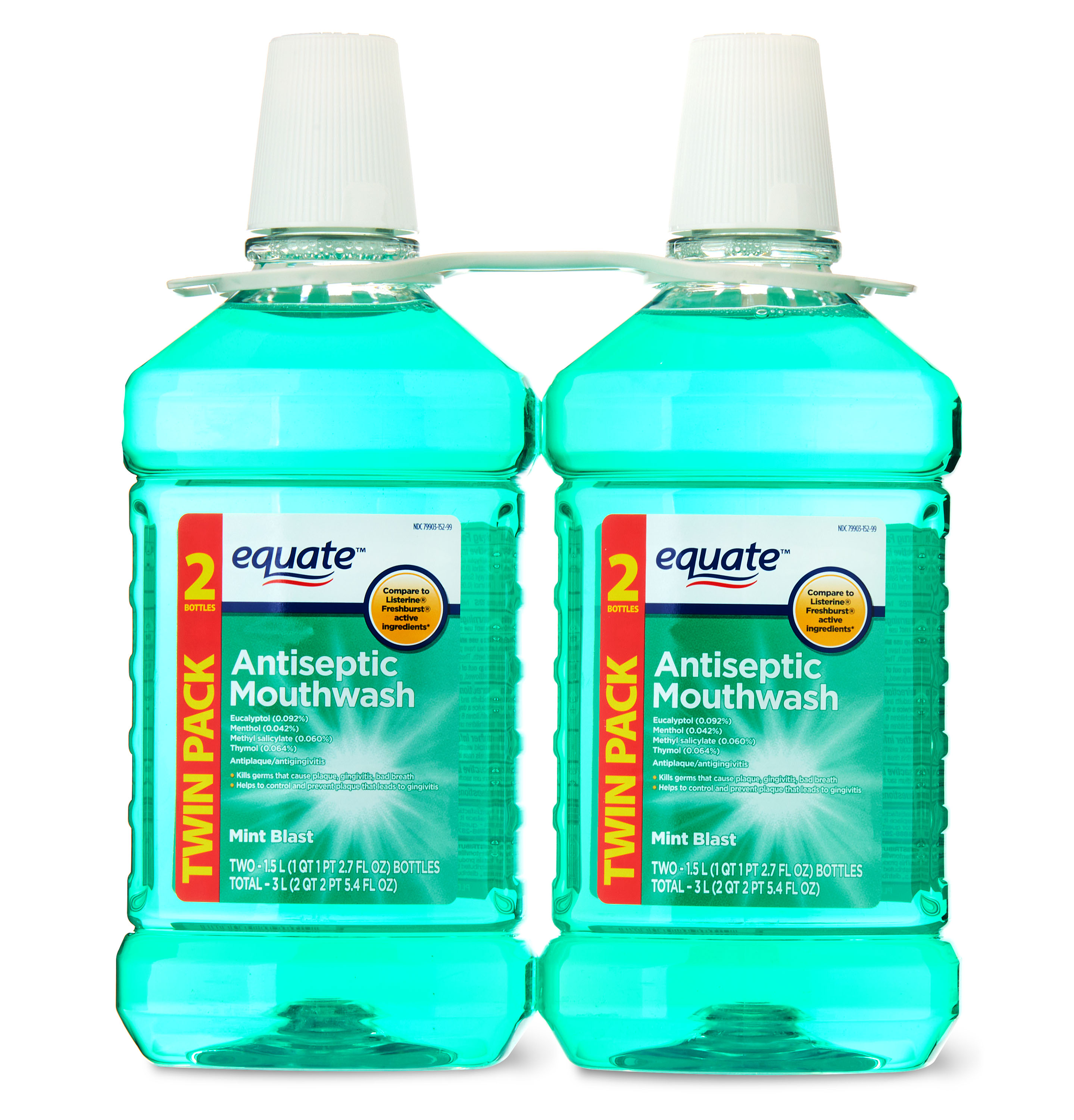 Equate Antiseptic Mouthwash, Mint Blast, Twinpack, 2 Bottles, 2 x 1.5 Liters (50.7 fl oz) - image 1 of 7