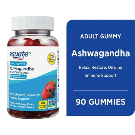 Equate Ashwagandha Non GMO Dietary Supplement Gummies, Mixed Berry, 60 Count, Compare to Goli Ashwagandha Gummies
