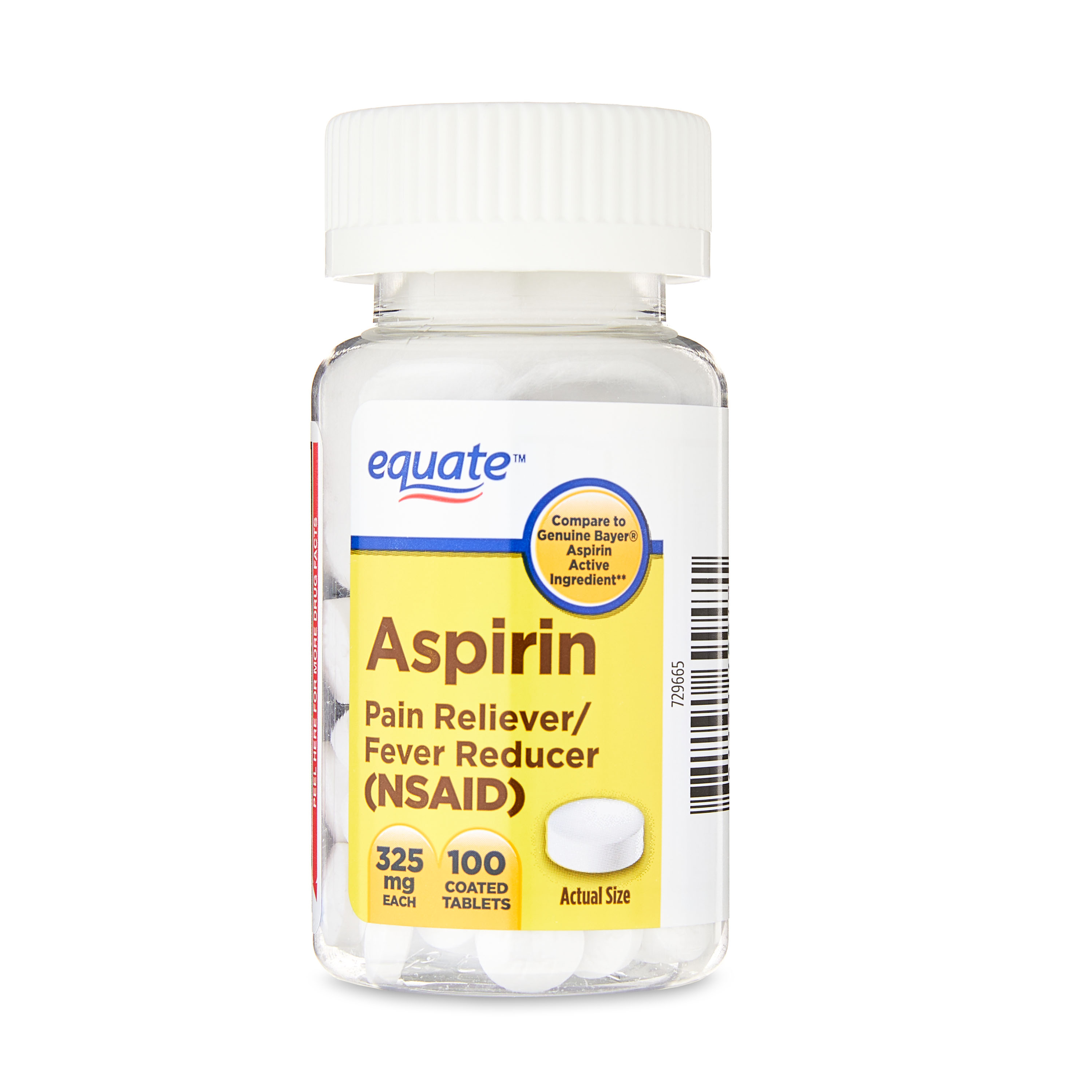 Equate Aspirin Pain Reliever/Fever Reducer Coated Tablets, 325 mg, 100 Count - image 1 of 9