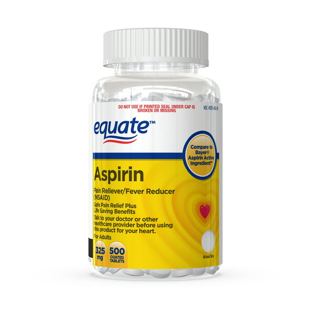 Equate Aspirin Pain Reliever and Fever Reducer (NSAID) Coated Tablets, 325 mg, (NSAID), 500 Count