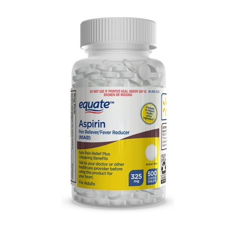 Equate Aspirin Pain Reliever/Fever Reducer Coated Tablets, 325mg, 500 Count, Compare to Genuine Bayer® Aspirin Active Ingedient
