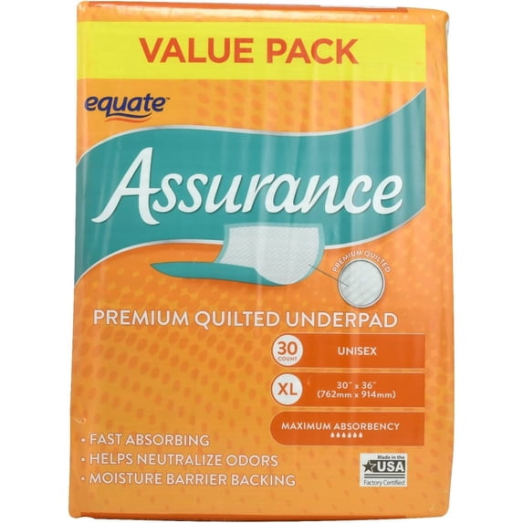 Assurance Premium Quilted Underpad, Value Pack, XL 30 COUNT (4 Pack)