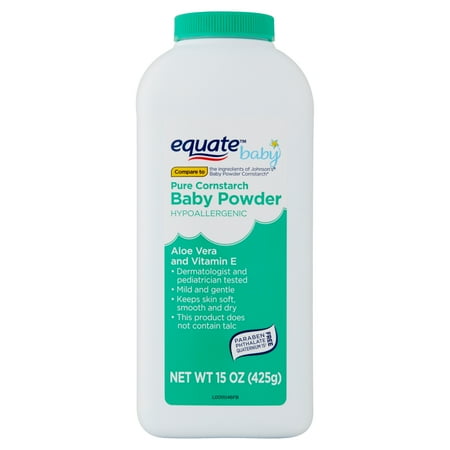 Equate Baby Pure Cornstarch Baby Powder with Aloe Vera and Vitamin E, 15 oz