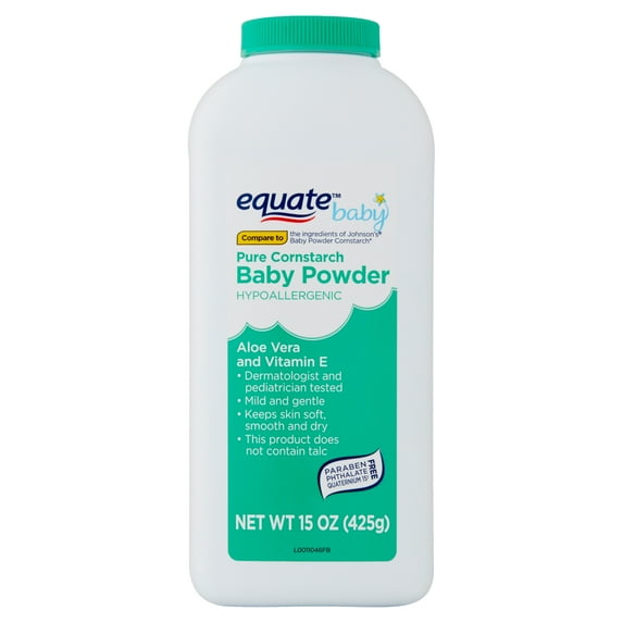 Equate Baby Pure Cornstarch Baby Powder with Aloe Vera and Vitamin E, 15 oz