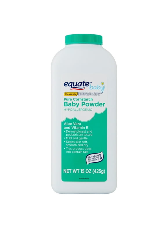 Equate Baby Aloe Vera and Vitamin E Hypoallergenic Pure Cornstarch Baby Powder, 15 oz