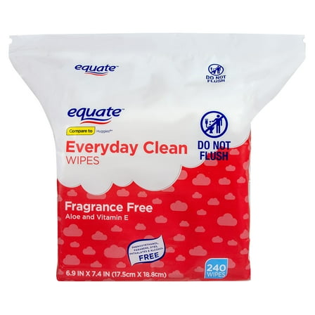 Equate Baby Everyday Clean Wipes, Fragrance Free, 240 Wipes, Compare to Huggies Wipes®