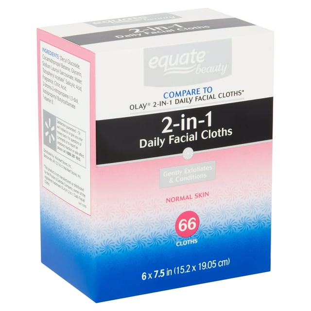Equate Beauty 2in1 Daily Facial Cloths, 66 Count