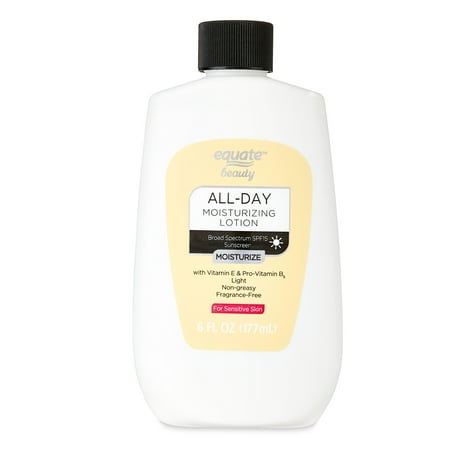 Equate All-Day Moisturizing Lotion with SPF 15 Sunscreen, Fragrance Free, for Face Care of Sensitive Skin, 6 fl oz