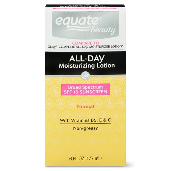 Equate Beauty All Day Moisturizing Sunscreen Lotion for Normal Skin, Broad Spectrum SPF 15, 6 Fl oz