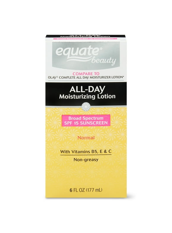 Equate Beauty All Day Moisturizing Sunscreen Lotion for Normal Skin, Broad Spectrum SPF 15, 6 Fl oz