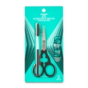 Equate Stainless Steel Brow Scissors and Brush Set for Precise Grooming, 2 Pieces