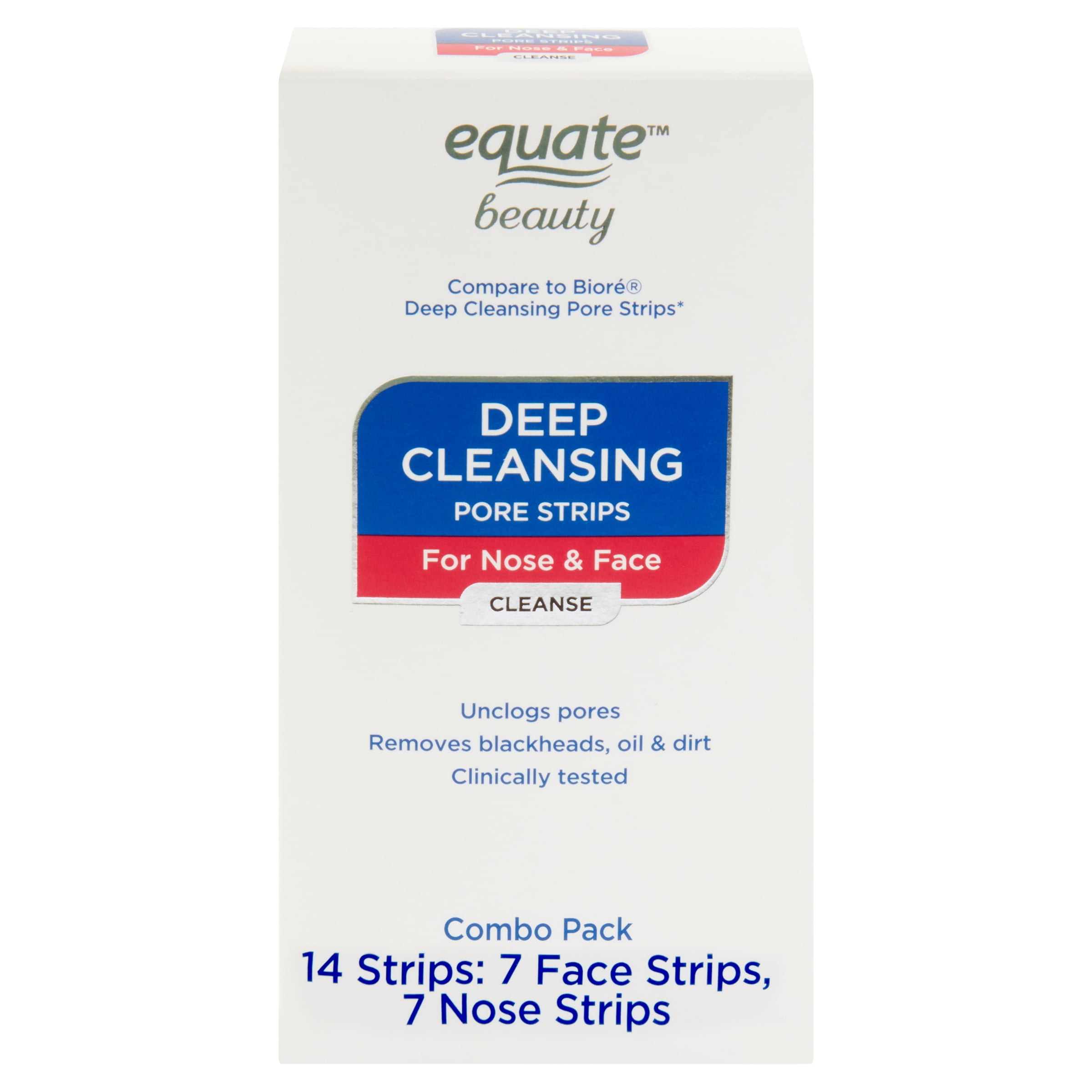 Equate Beauty Deep Cleansing Pore Strips for Nose & Face Combo Pack, 14