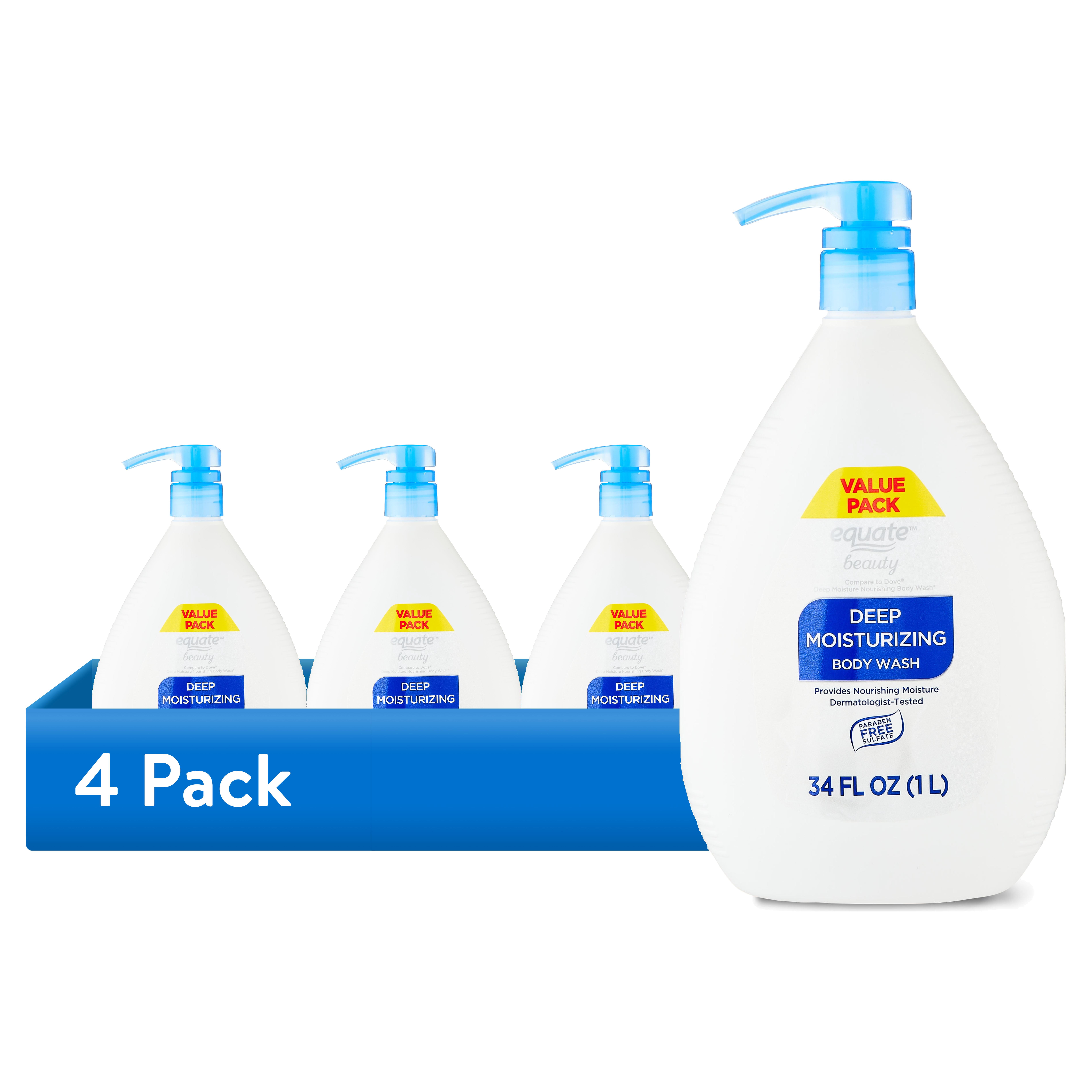 (4 pack) Equate Beauty Deep Moisturizing Body Wash, 34 fl oz