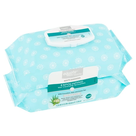 Equate Beauty Exfoliating Wet Cleansing Towelettes Twin Pack, 60 count, 2 pack