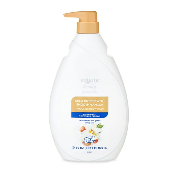 Equate Beauty Indulging Body Wash, Shea Butter with Smooth Vanilla, Dry Skin, 34 fl oz