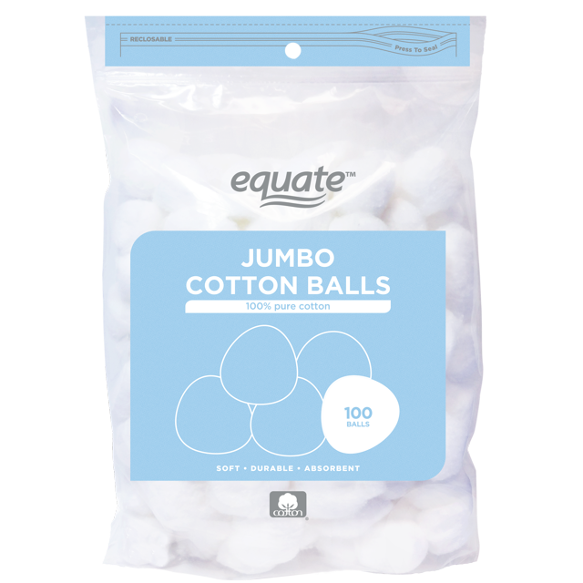 Equate Beauty Jumbo Cotton Balls, 100 Count