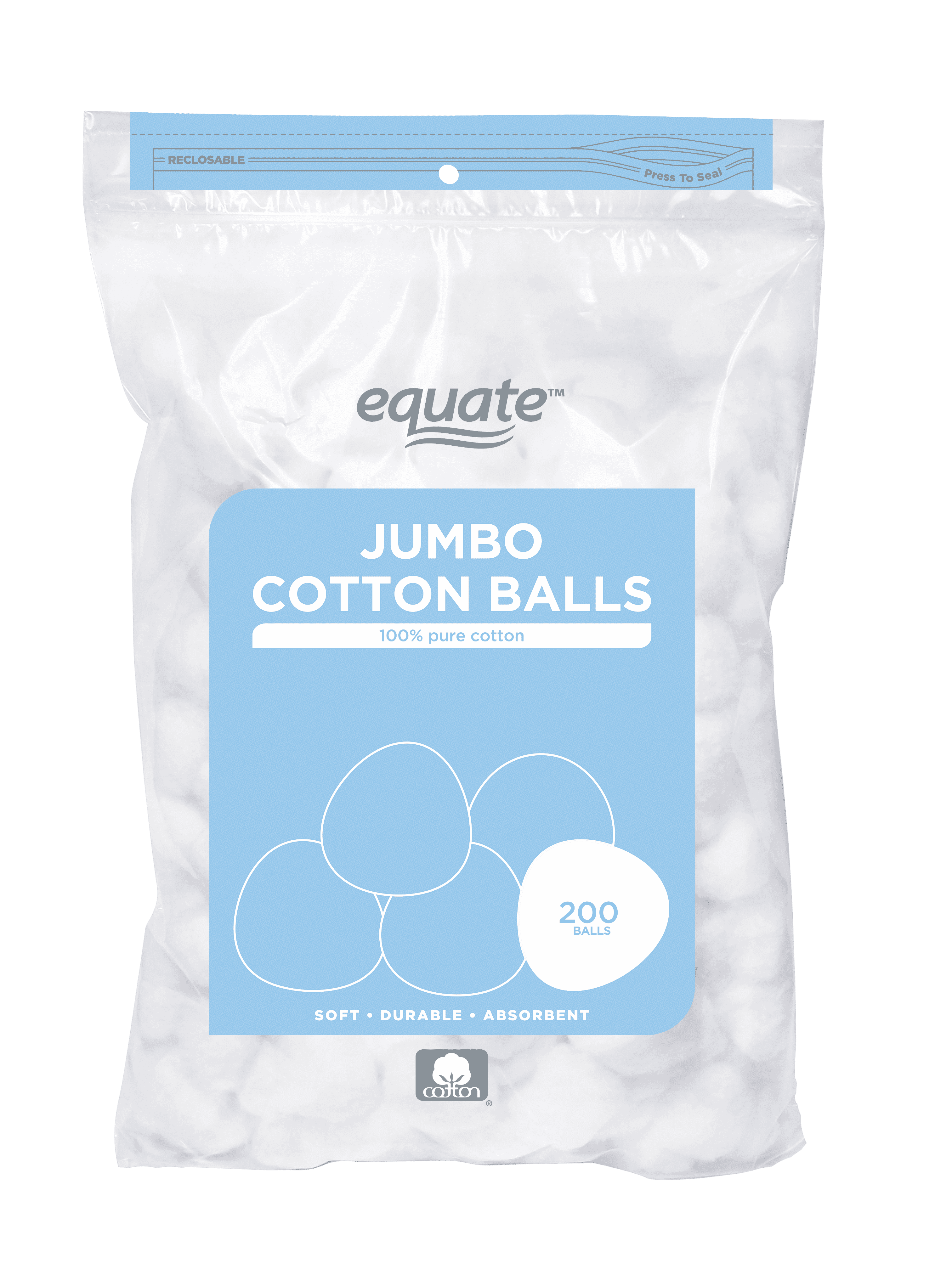Equate Beauty Jumbo Cotton Balls, 200 Count