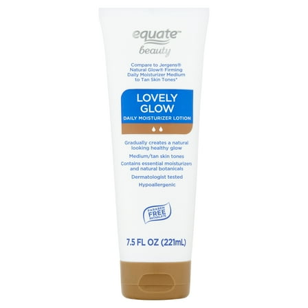 Equate Lovely Glow Daily Moisturizer Lotion, 7.5 fl oz, Compare to Jergens® Natural Glow® Firming Daily Moisturizer Medium to Tan Skin Tones