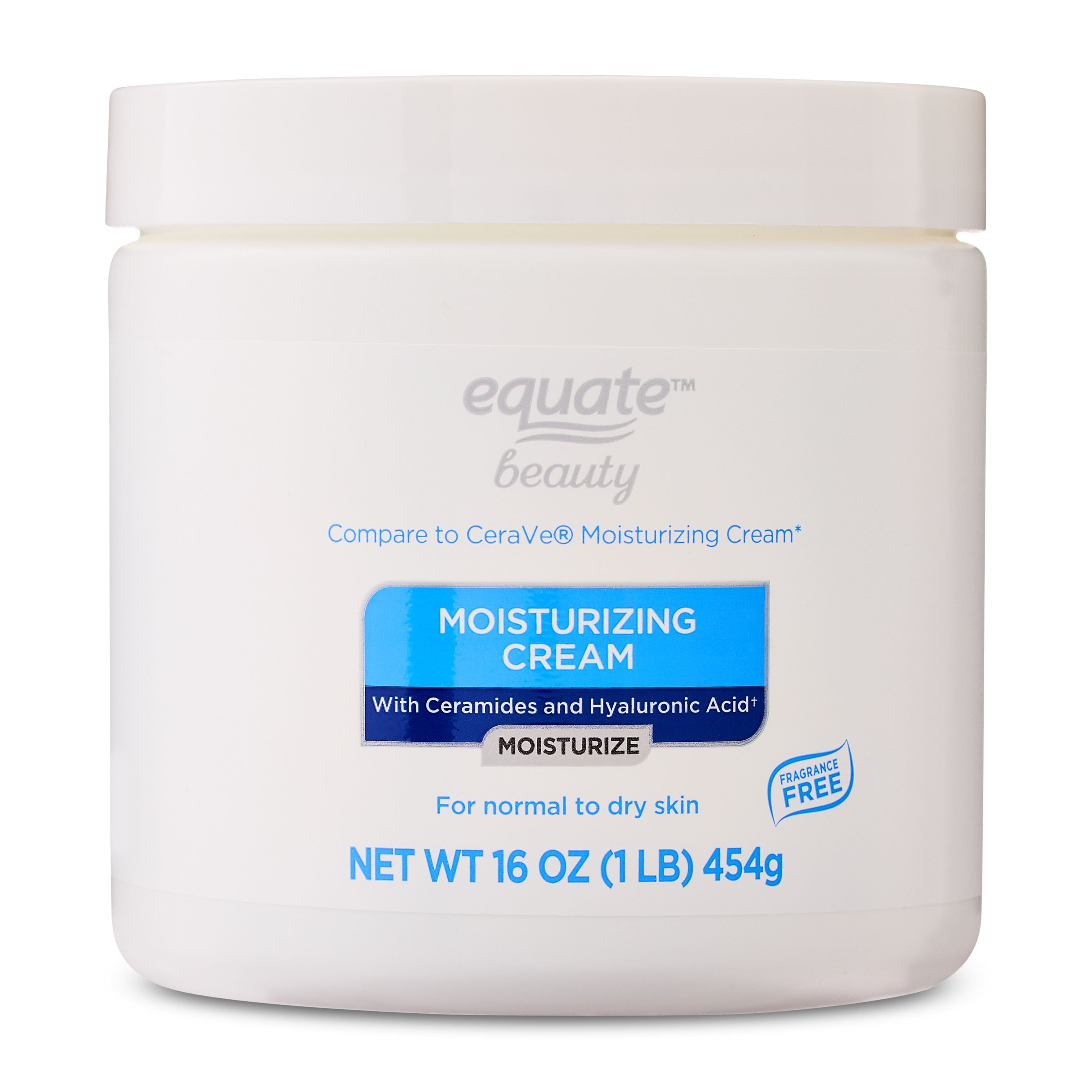 Equate Beauty Moisturizing Cream with Ceramides and Hyaluronic Acid, Daily Moisturizer For Normal to Dry Skin, Compare to CeraVe Moisturizing Cream, 16 oz