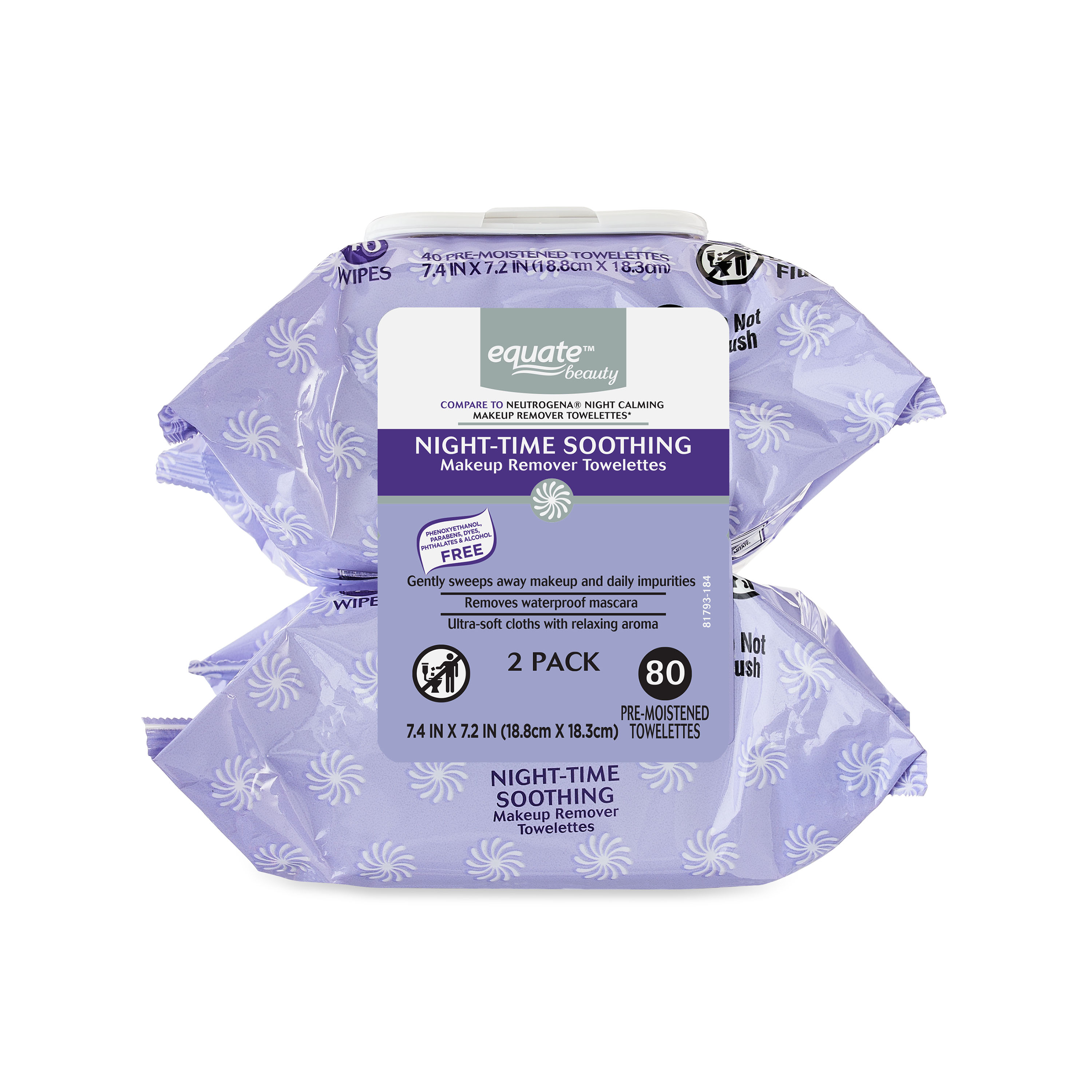 Equate Beauty Night-Time Soothing Makeup Remover Wipes, 40 Count, 2 Pack - image 1 of 7