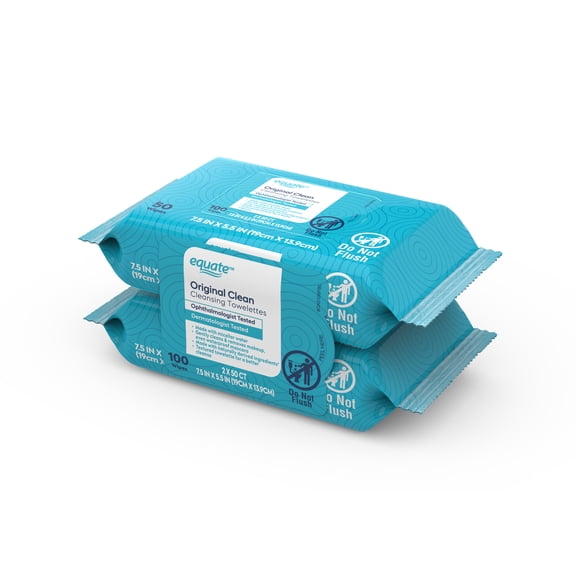 Equate Original Clean Cleansing Towelettes, 100 Count, Dermatologist Tested