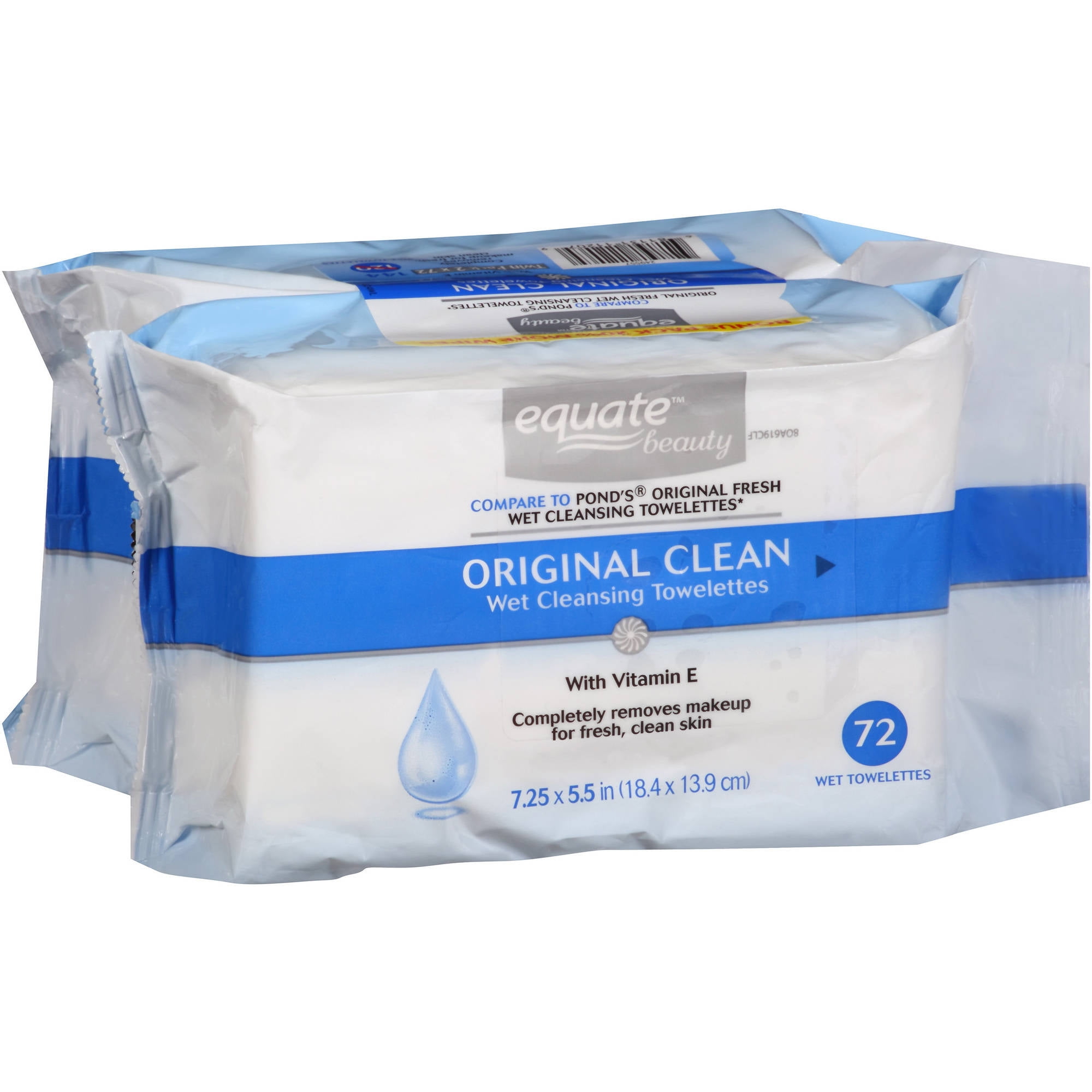 Equate Beauty Original Clean Wet Cleansing Towelettes, 72 Count, (Pack of 2)