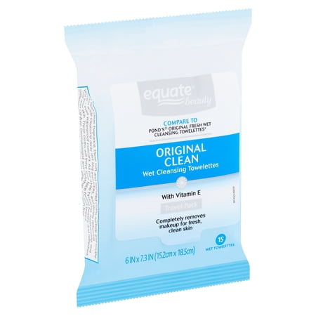 Equate Beauty Original Clean Wet Cleansing Towelettes Travel Pack, 15 Count