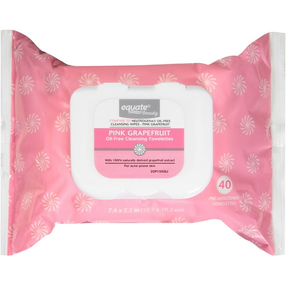 Equate Beauty Pink Grapefruit Oil-Free Cleansing Towelettes, 40 Count