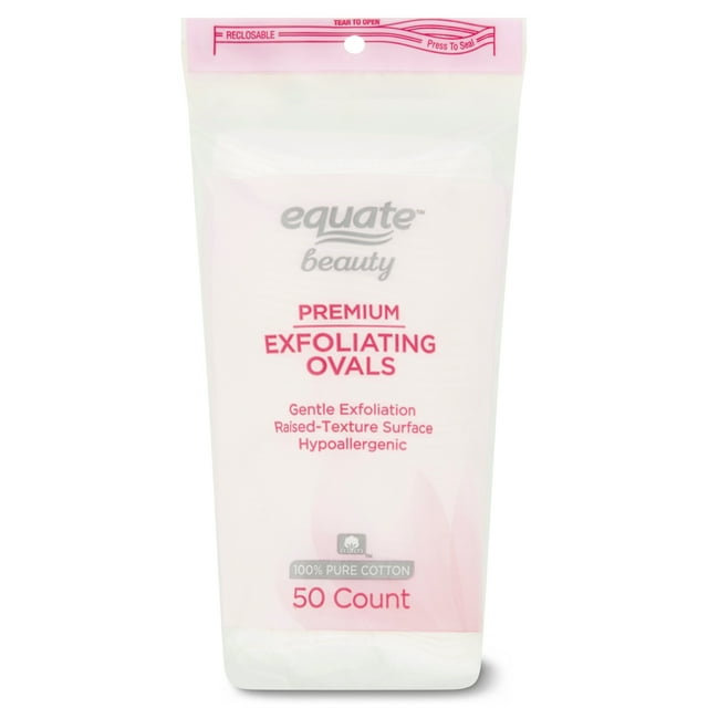 Equate Beauty Premium Exfoliating Oval White 100 Cotton 3.5"x2.75