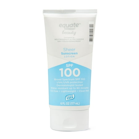 Equate Beauty Sheer Broad Spectrum Sunscreen Lotion, SPF 100, 6 fl oz