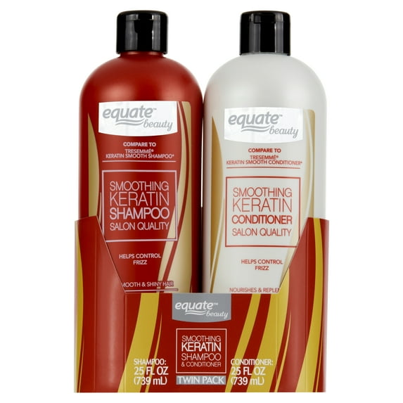 Equate Beauty Smoothing Keratin Moisturizing Texturizing Daily Shampoo & Conditioner, Full Size Set, 2 Piece
