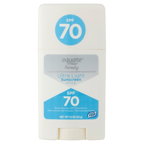 Equate Beauty Ultra Light Sunscreen Stick, SPF 70, Paraben Free,1.5 oz