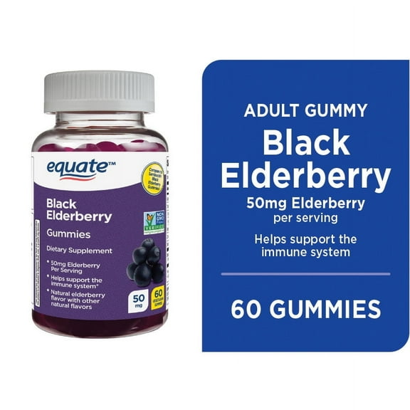 Equate Black Elderberry Dietary Supplement Gummies, 50 mg, 60 Count, Compare to Sambucol® Black Elderberry Gummies