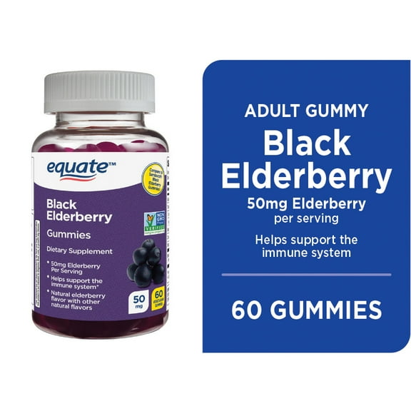 Equate Non GMO Vegetarian Gummies, Black Elderberry, 50 mg, 60 Count