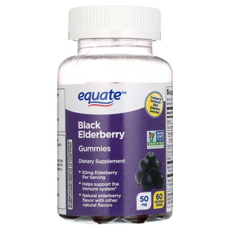 Equate Black Elderberry Immune Support Gummies with Vitamin C and Zinc, 50mg, 60 Count